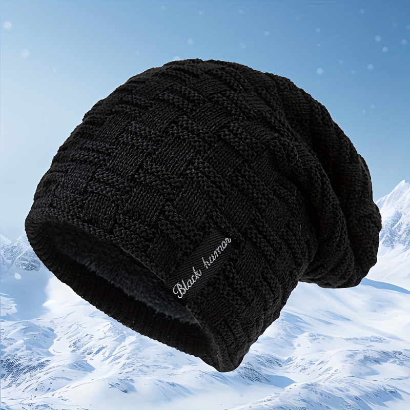 E-shop Fashion Stoff Etikett Buchstabe Schwarze Mütze, Unisex Herbst Winter Warme Fleece Dicke Kaltmütze, Outdoor Freizeit Pullover Kappe, Outdoor