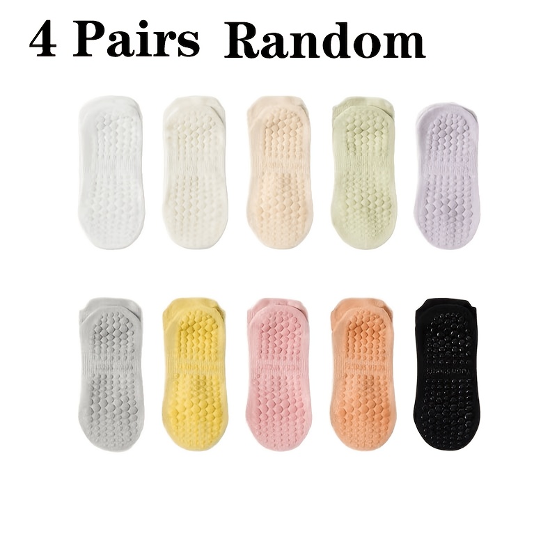 TEMU 4-pair Random Women's Non-slip Grip Socks, Breathable Yoga And Pilates Socks With Silicone Grips, Comfortable Indoor Slipper Socks, Random