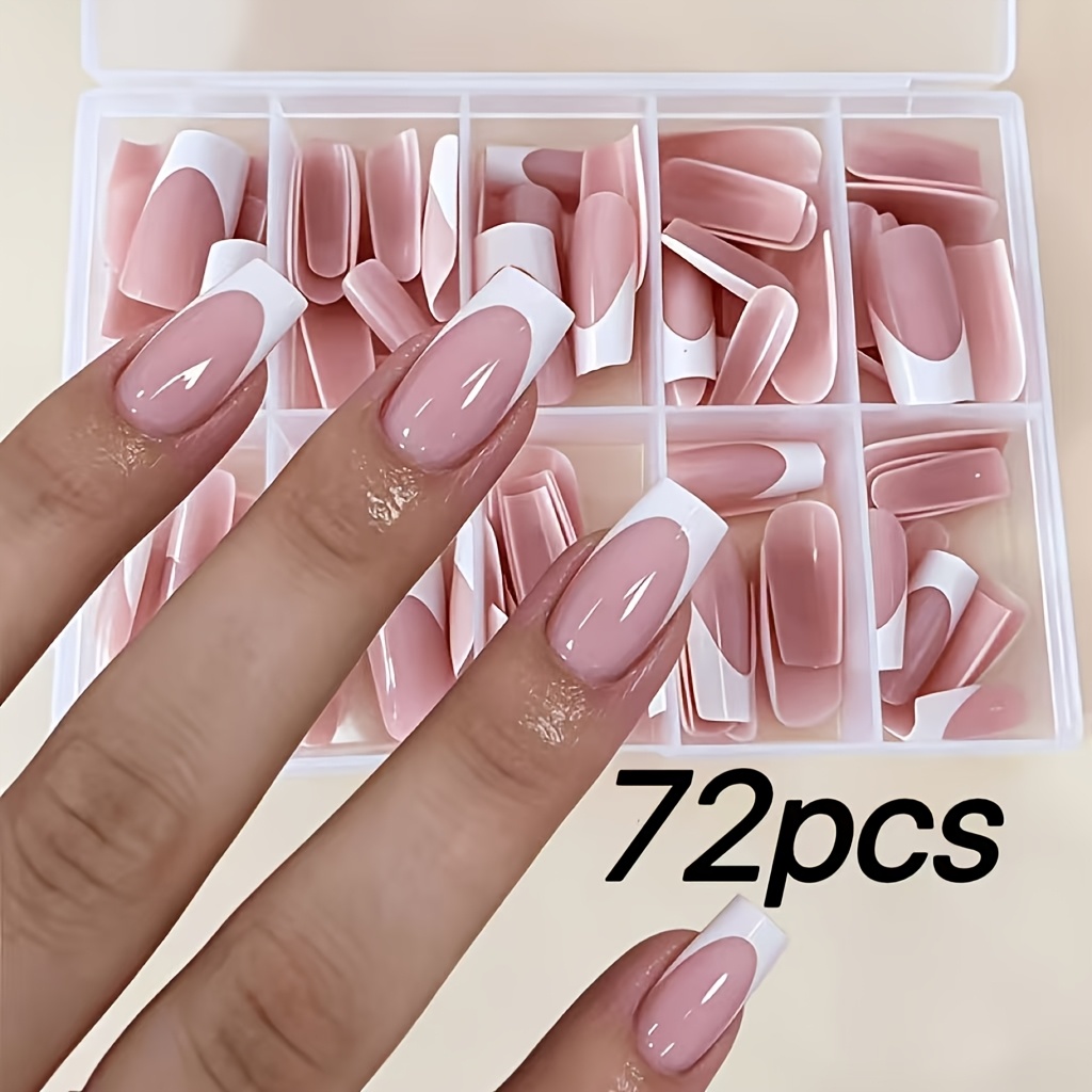 TEMU 72pcs Faux Ongles de Ballet Premium, Faux Ongles Blancs French, Ensemble d'Ongles en Acrylique Idéal Qui les Comme Cadeau