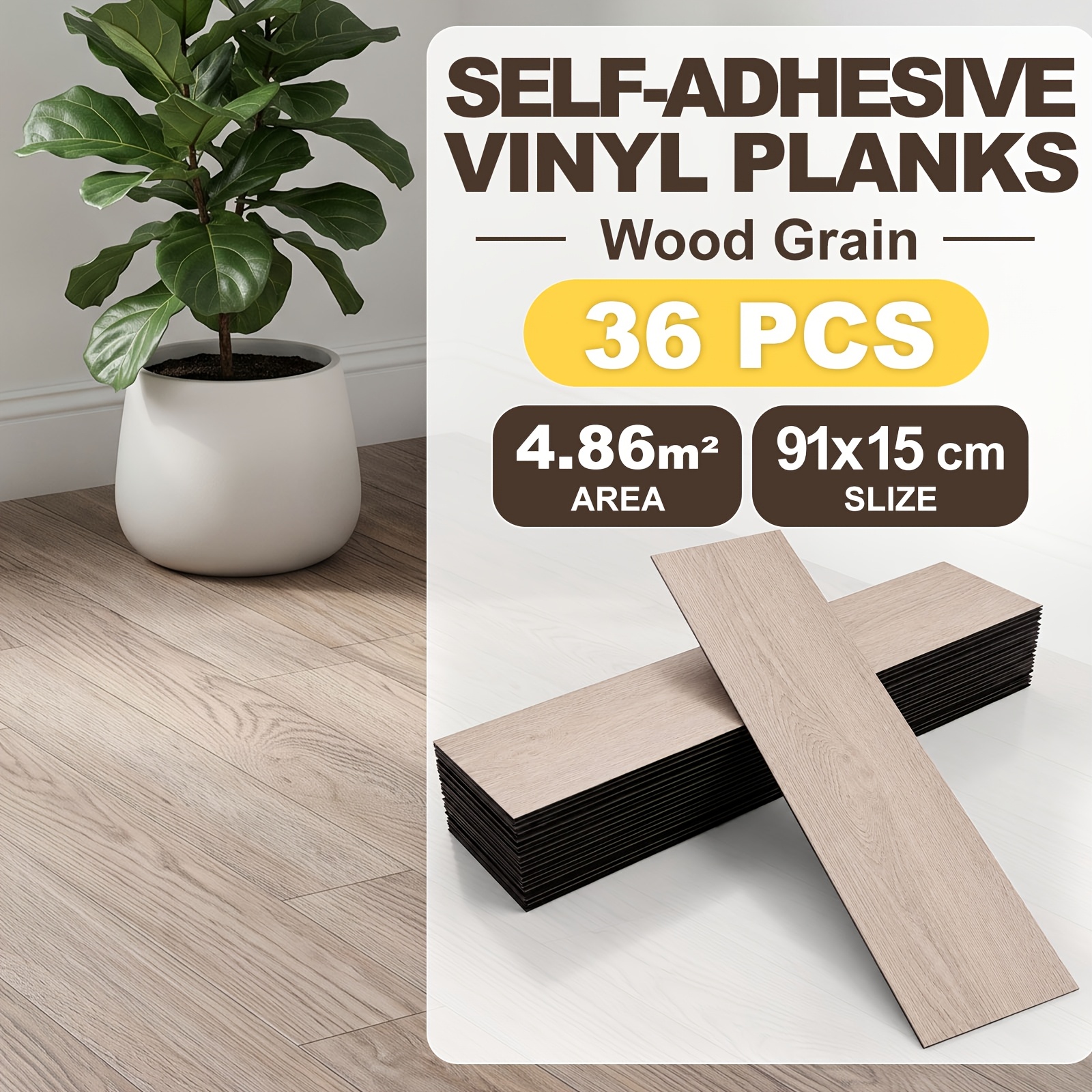 TEMU 36pcs (36 Sheets) Self-adhesive Vinyl Floor Tiles Suitable For Bathroom, Kitchen, Countertops - Thick 1.2mm Retro Wood Grain With Non-slip