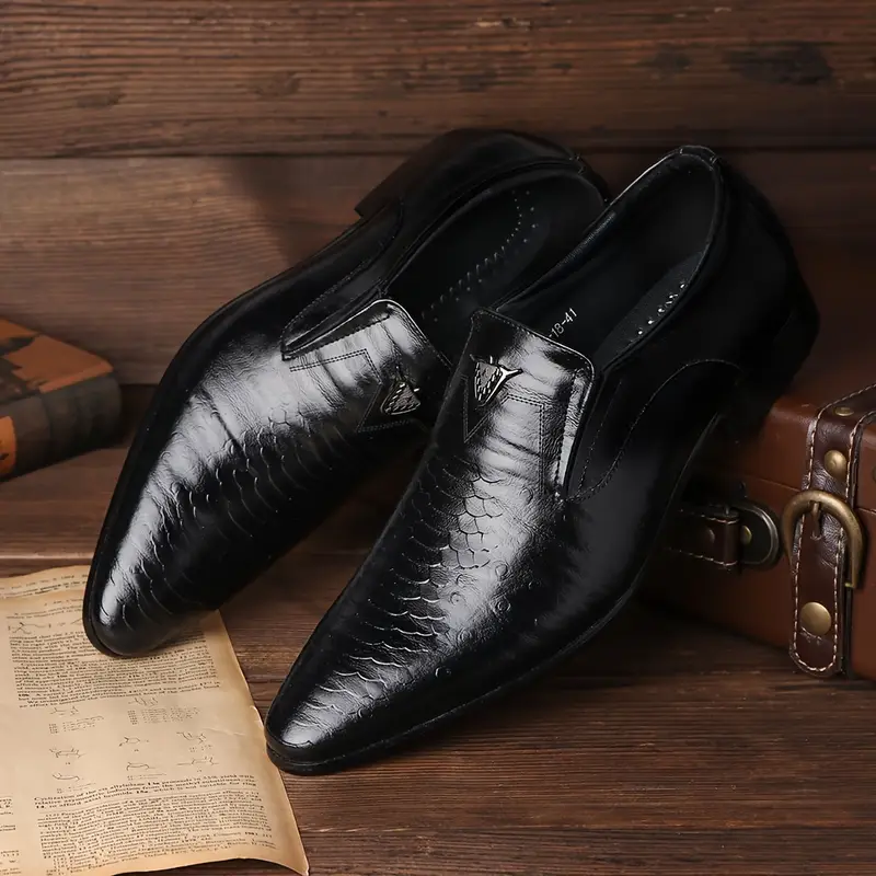 mens solid colour pu leather upper slip on loafer shoes comfy non slip durable dress shoes mens footwear details 0