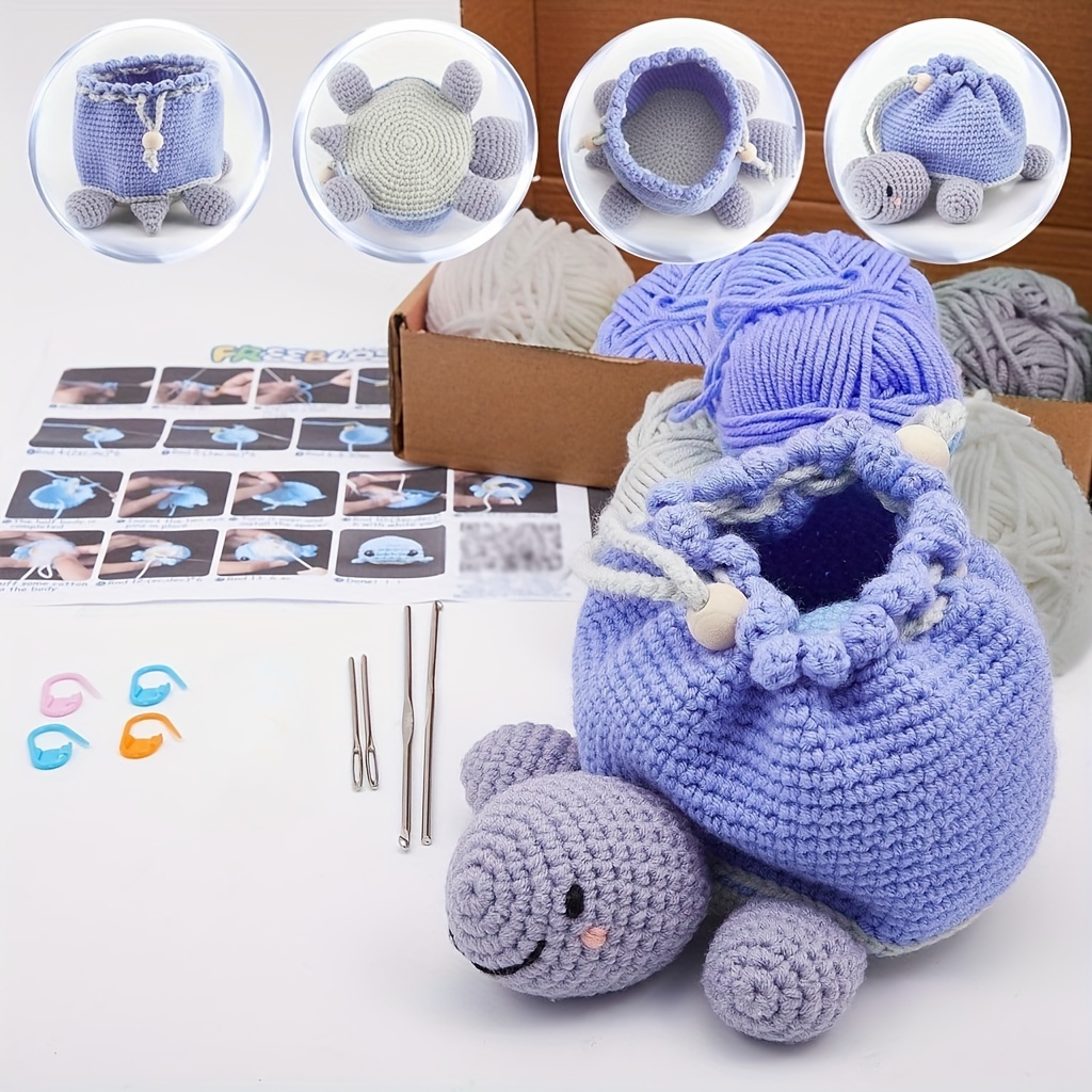 

2sets Crochet Kits, Crochet Supplies, Turtle Basket Crochet Kit For Beginners With Video Tutorial 3 Colors Crochet Yarn For Craft Enthusiast Birthday Gift