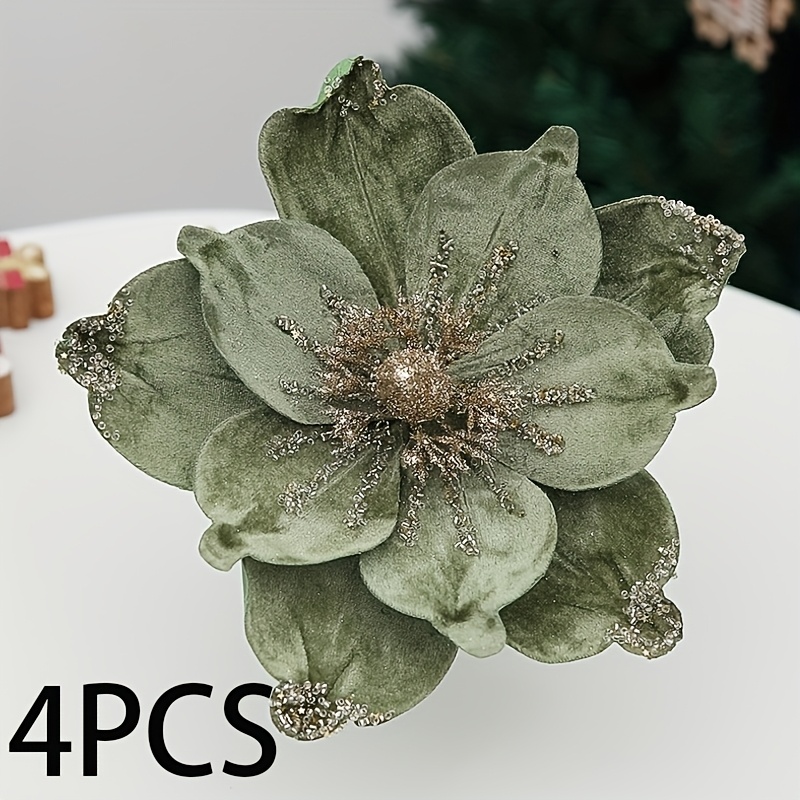 TEMU 4 pezzi TIECAWK Fiori di Magnolia Artificiali con - Verde, , , Rosa e Rosa Chiaro Adatti per Decorazioni Albero di Natale, Matrimonio, Festa di