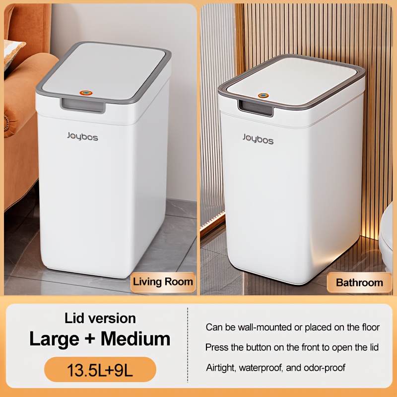 TEMU 2 Pack Small Bathroom Trash Can, 3.6 Gal And 2.5 Gal Waste Basket With Pop-up Lid, Dog-proof Trash Can, Bathroom Trash Can With Lid 2 Pack, Slim