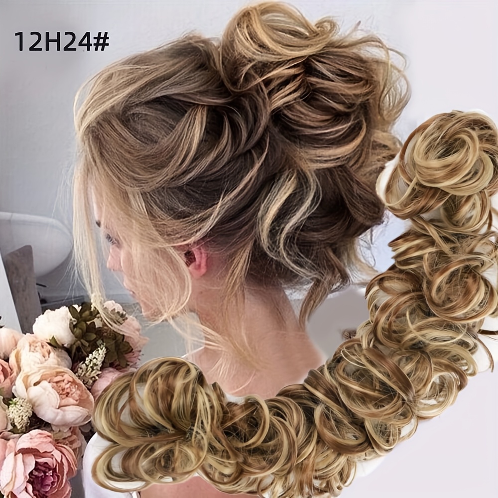 A Pack Of 20-inch Long Curly Messy Bun Caterpillar Wig Hair Extension, High-temperature Fiber Material, Hair Ring Hair Bundle Bun Multi-functional Curly Hair Styling, Suitable For Women' Wear