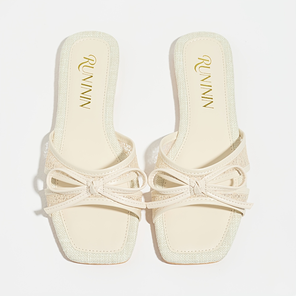 TEMU Sandales plates pour femmes, style , dentelle, nœud, bout carré français, bride de 1 pouce, chaussures pour femmes