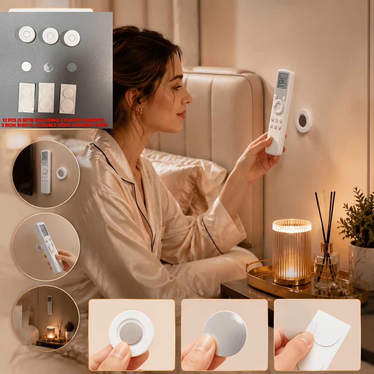 Image of 12pcs/3 Sets (4pcs Per Set) Magnetic Remote Control Holders - Suitable For Tv, Air Conditioner Remotes - No Drilling Required, And Space-saving - No-drill Adhesive Magnet Hooks Wall Mount