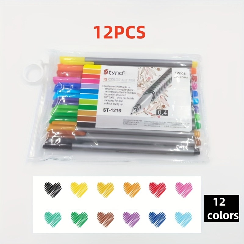 E-shop 12 Farben Feine Spitze Wasserdichte Schnelltrocknende Permanentmarker, Künstlerischer Linienstift und Farbiger Umrisstift - 0.4mm Feine Spitze,