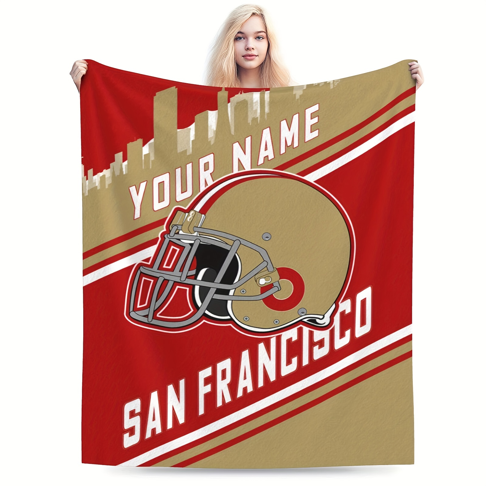 

Customizable San Francisco Football Team Blanket, Personalized Name Polyester Fleece Throw, Woven Rectangular Sports Fan Gift, Christmas Holiday Decor For Sofa, Bed, Couch - Machine Washable