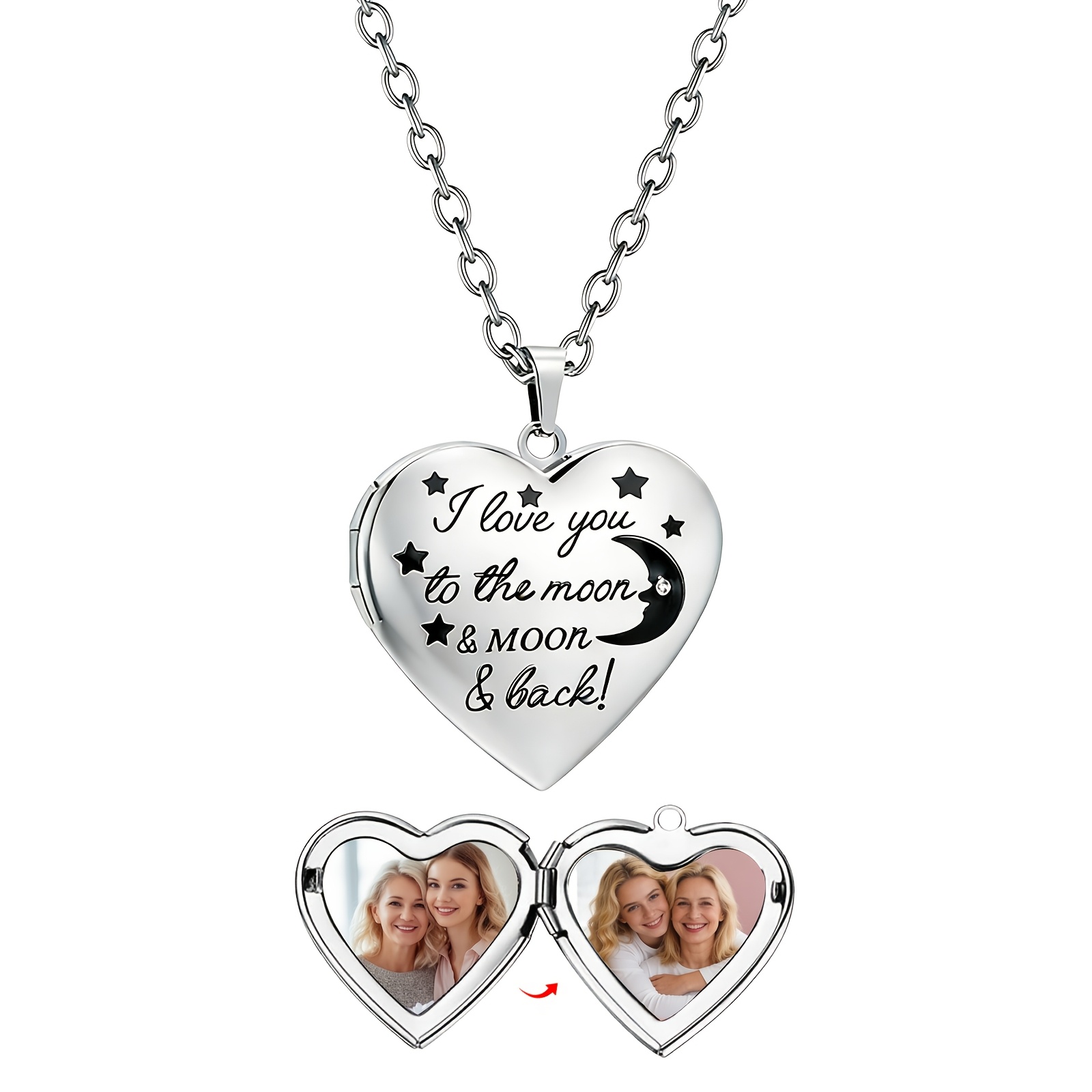Heart-Shaped Photo Memory Pendant Necklace