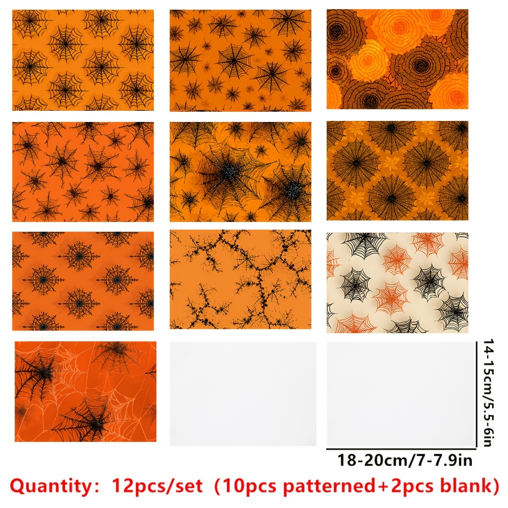 TEMU Lot de 12 feuilles à calquer RUONAOROU toile d'araignée orange pour journaling de récupération, scrapbooking, artisanat gothique, décoration