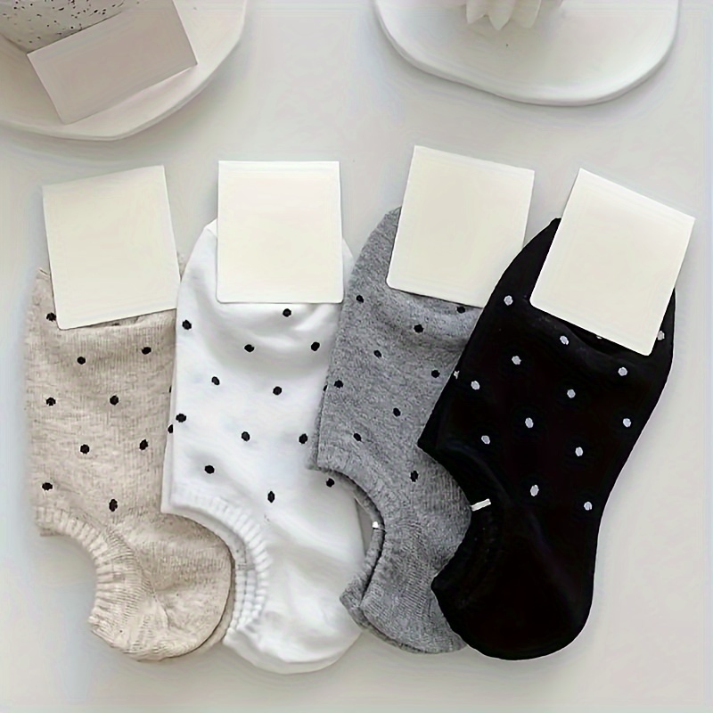 4 Pairs Polka Dot Print Socks, Casual & Simple Low Cut Invisible Boat Socks, Women's Stockings & Hosiery