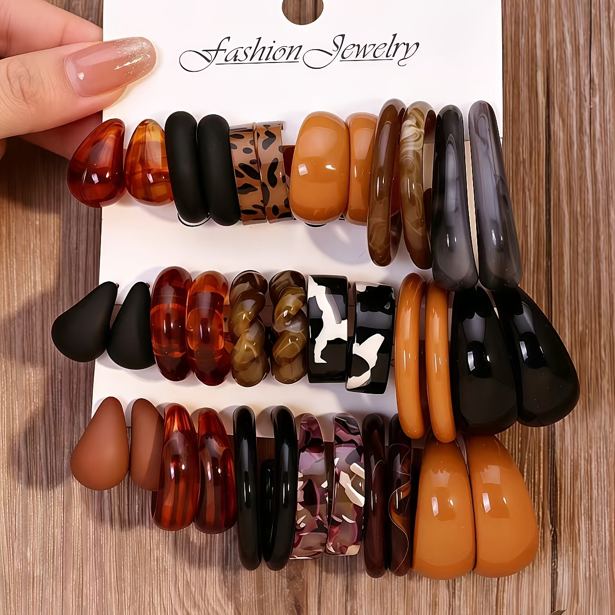 TEMU Ensemble de boucles d'oreilles pour femmes tendance de haute qualité (6 à 18 paires) (multicolore) Panneau en acétate Résine acrylique Boucle
