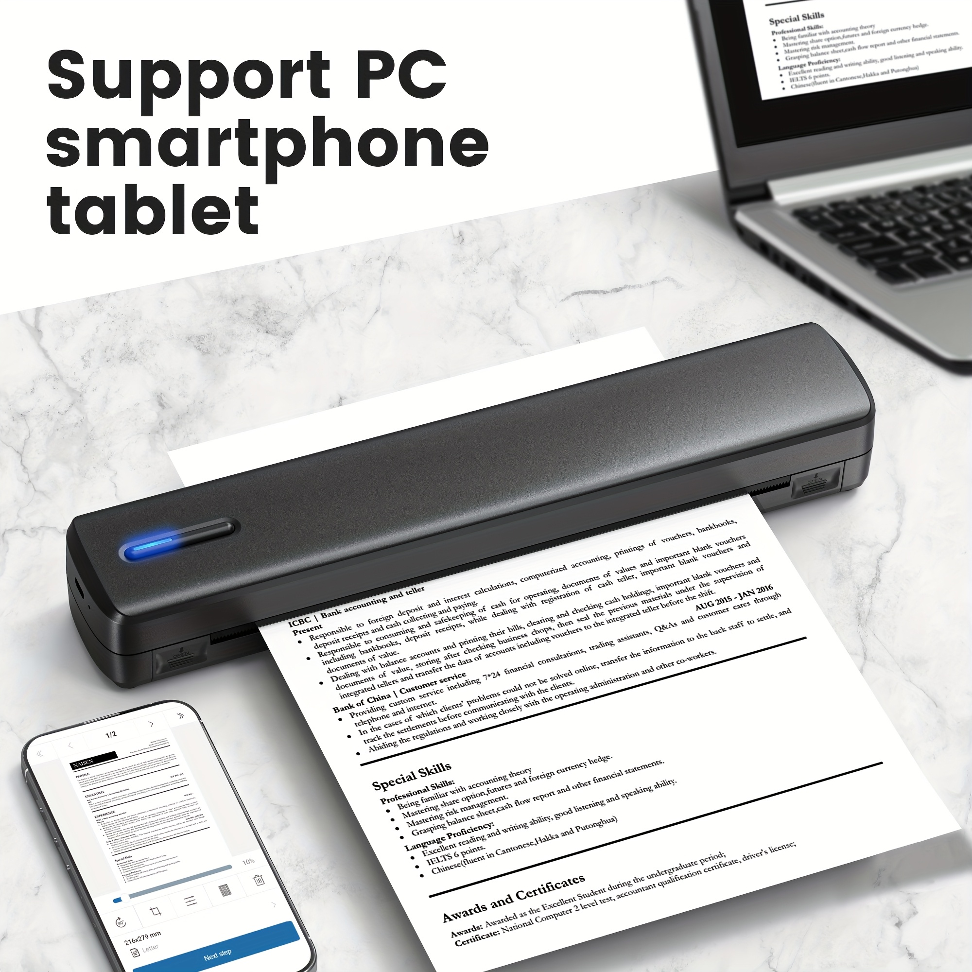 TEMU Portable Wireless Thermal Printer - Wireless Wireless Inkless Printer With Wireless, Usb-powered & Rechargeable Battery, Compatible With