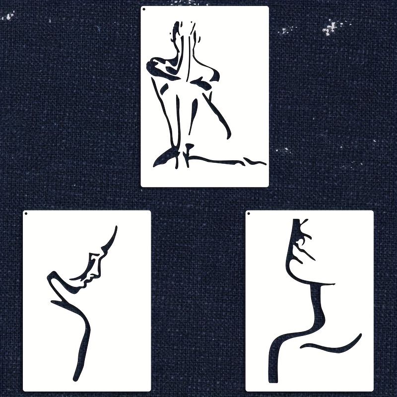 3pcs Human Drawing Stencils, 8.3x11.7" Reusable Pet Templates For Artistic Portraits - Ivory