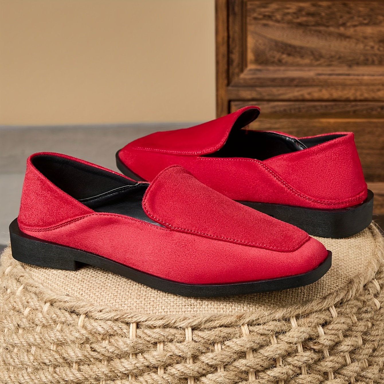 pair womens versatile stylish red velvet loafers Temu Germany
