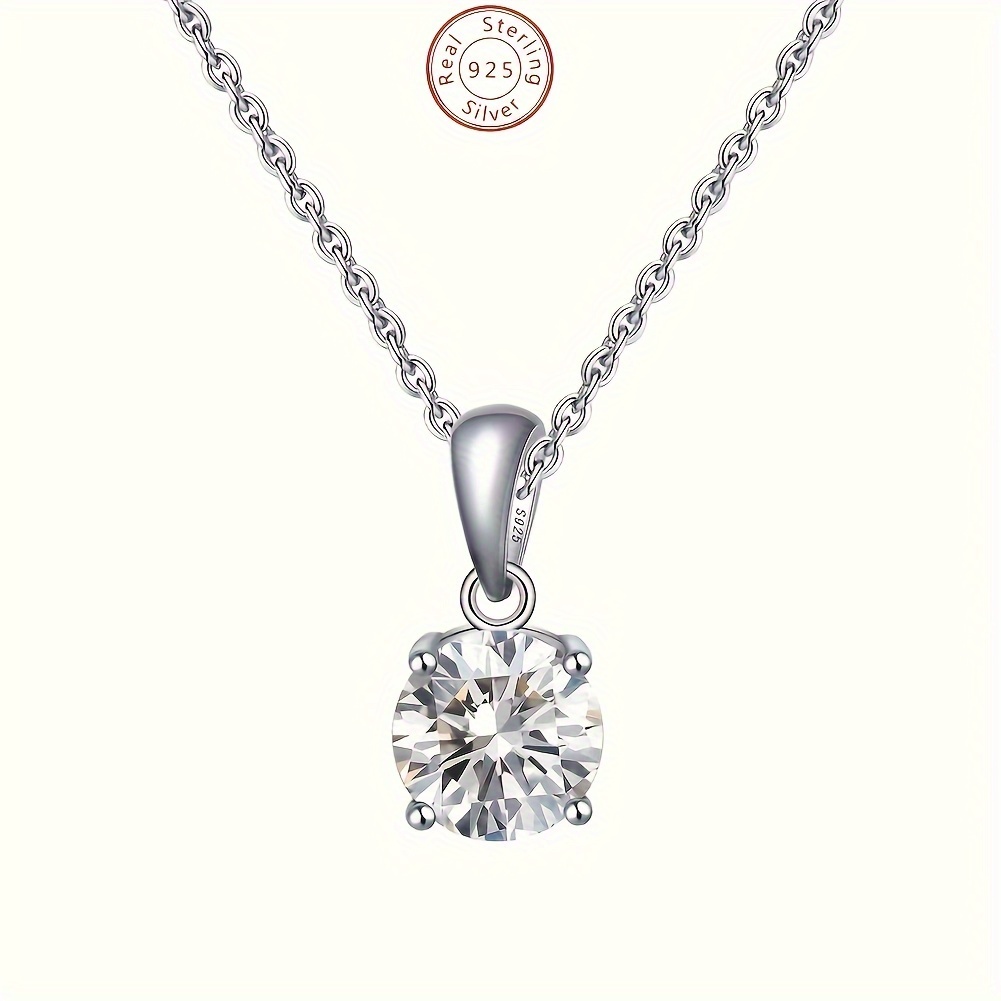 

925 Sterling Silver 1.8 Carat Necklace, Elegant Set Round-cut Solitaire Stud Pendant Necklace Banquet Jewelry For Women Girls, Gift Box Included