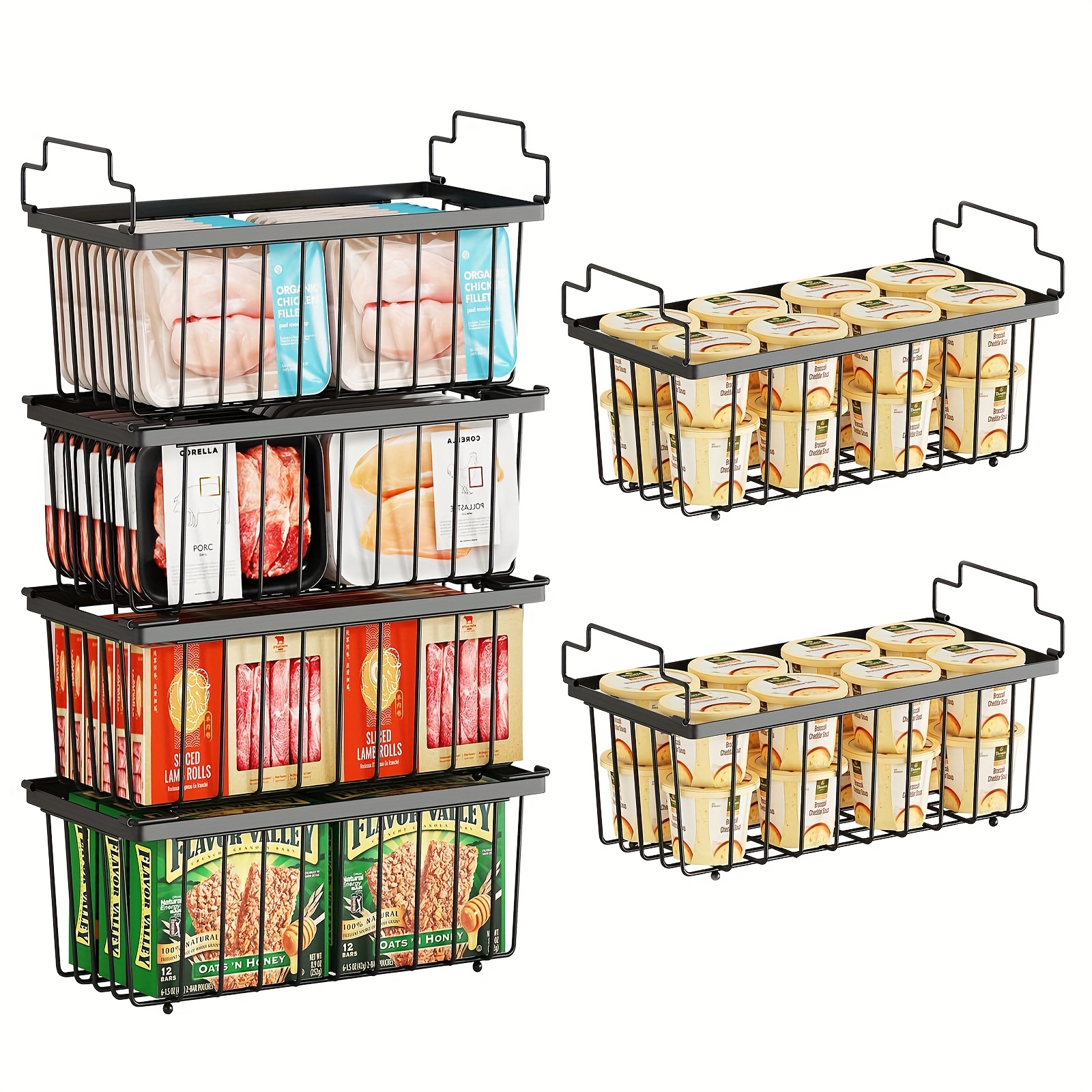 4 6 8   organizer bins 14 6l x 7 1w x 5 2h stackable chest freezer organizer for 7 cu ft deep freezer sort   food deep freezer organizer bins   w handle add storage space