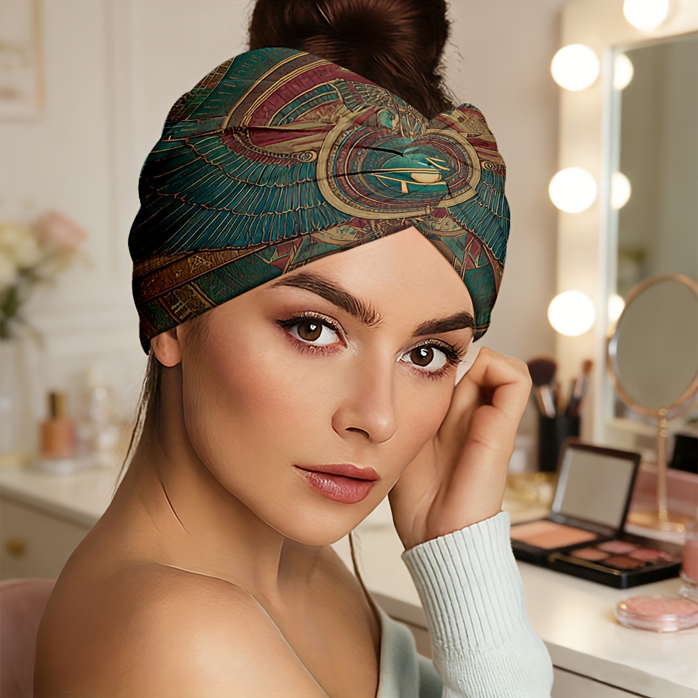 2D FLAT Ancient Egyptian Style Winged Eye Totem Headband, Washable And Easy to Care For, Daily Skin Care / Home Washing / Makeup Application / Face Washing And Masking / Suitable for Women