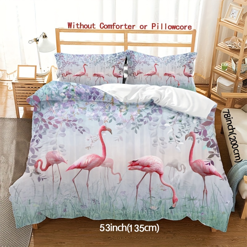 TEMU 3pcs Flamingo Duvet Cover Set, Pink Flamingo Bedding Set For Boys Teens Girls Room Decor, Nordic Pink Flamingo Duvet Cover Set, 2 Pillowcases 1