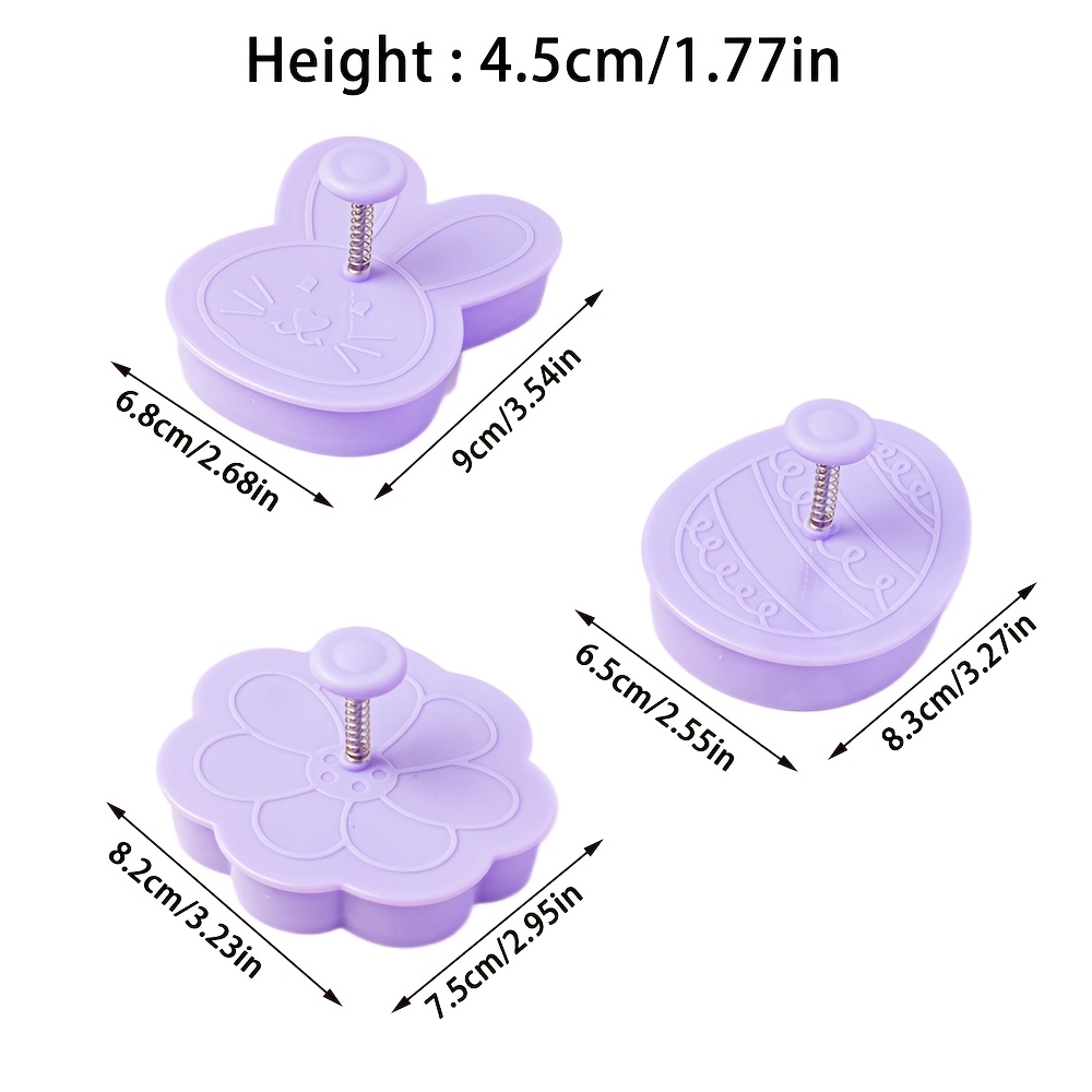 Image of Large 3pcs Stamp Set - 3pcs Floral, Rabbit, And Egg Embossing Cutters For , Fondant, And Cheese Baking Molds