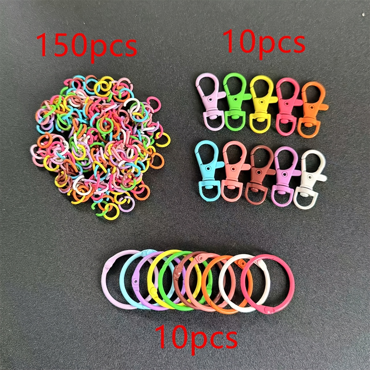TEMU 150pcs Colorful Open Jump Rings + 10pcs Keychains + 10pcs Large Rings - Painted Metal Keychains In Various Colors, Durable And Stylish, Suitable