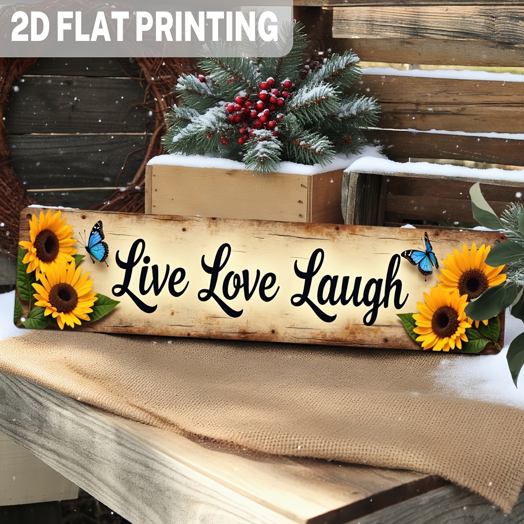 TEMU 2d Flat, Single Piece, Motivational Live Love Laugh Metal Aluminum Sign, Featuring Sunflower And In A Countryside Theme, Wall Art, Rustic For
