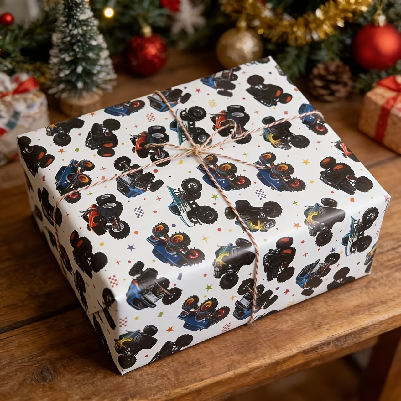TEMU 1 Rolle Cool Offroad Auto Geschenkpapier, Kinder Jungen Geburtstagsgeschenk Verpackungspapier, Cartoon Auto Geschenkpapier