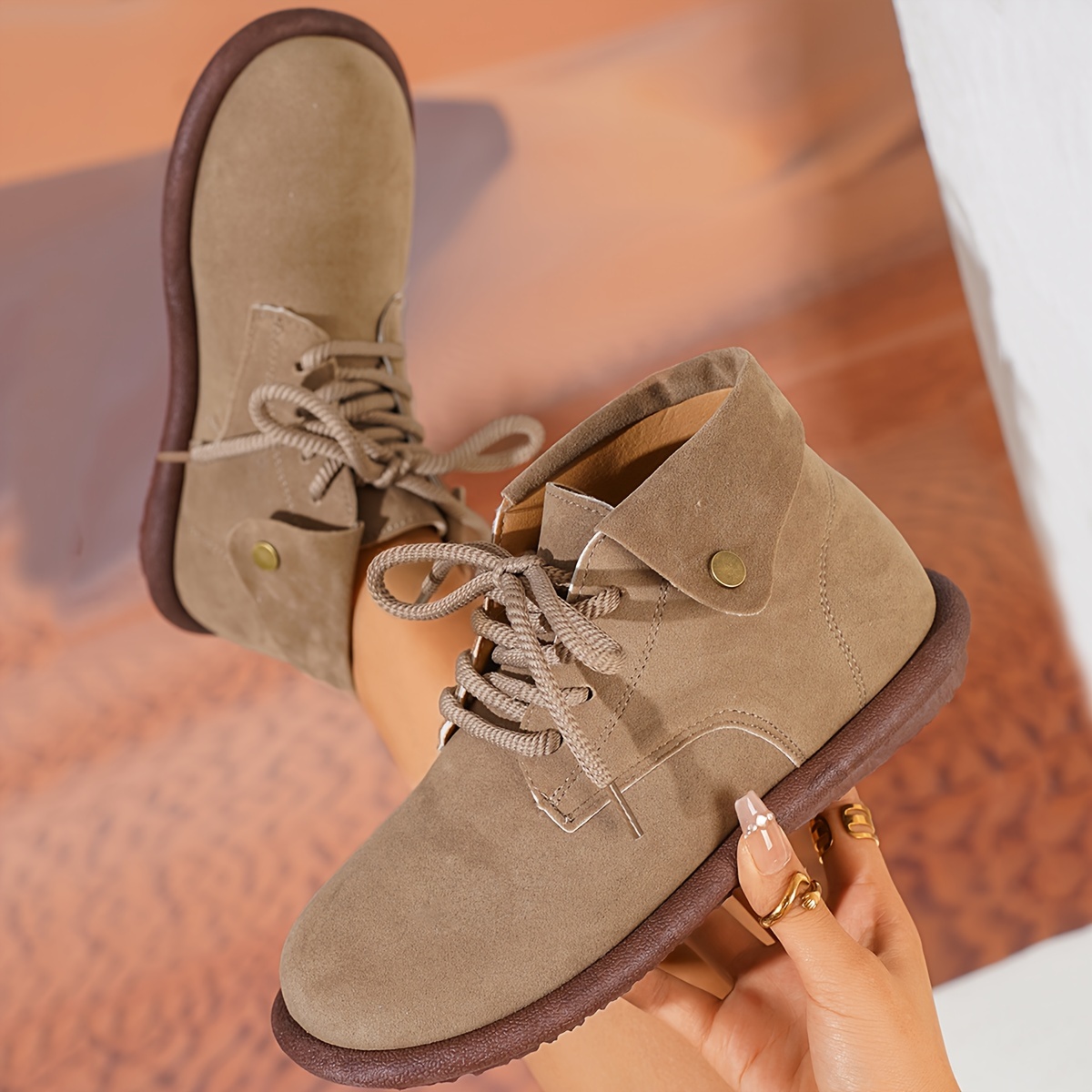 

Women'-inspired Lace-up Ankle Boots - Soft Sole, Round Toe, Faux Cover Casual