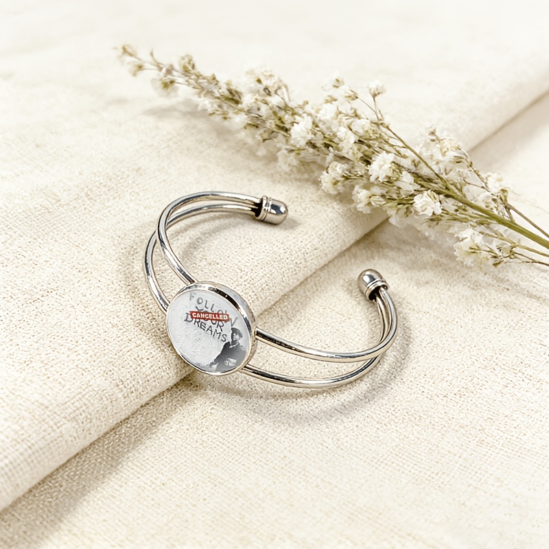 Adjustable Open Bangle with Round Time Gemstone Inlay, Dream Gift