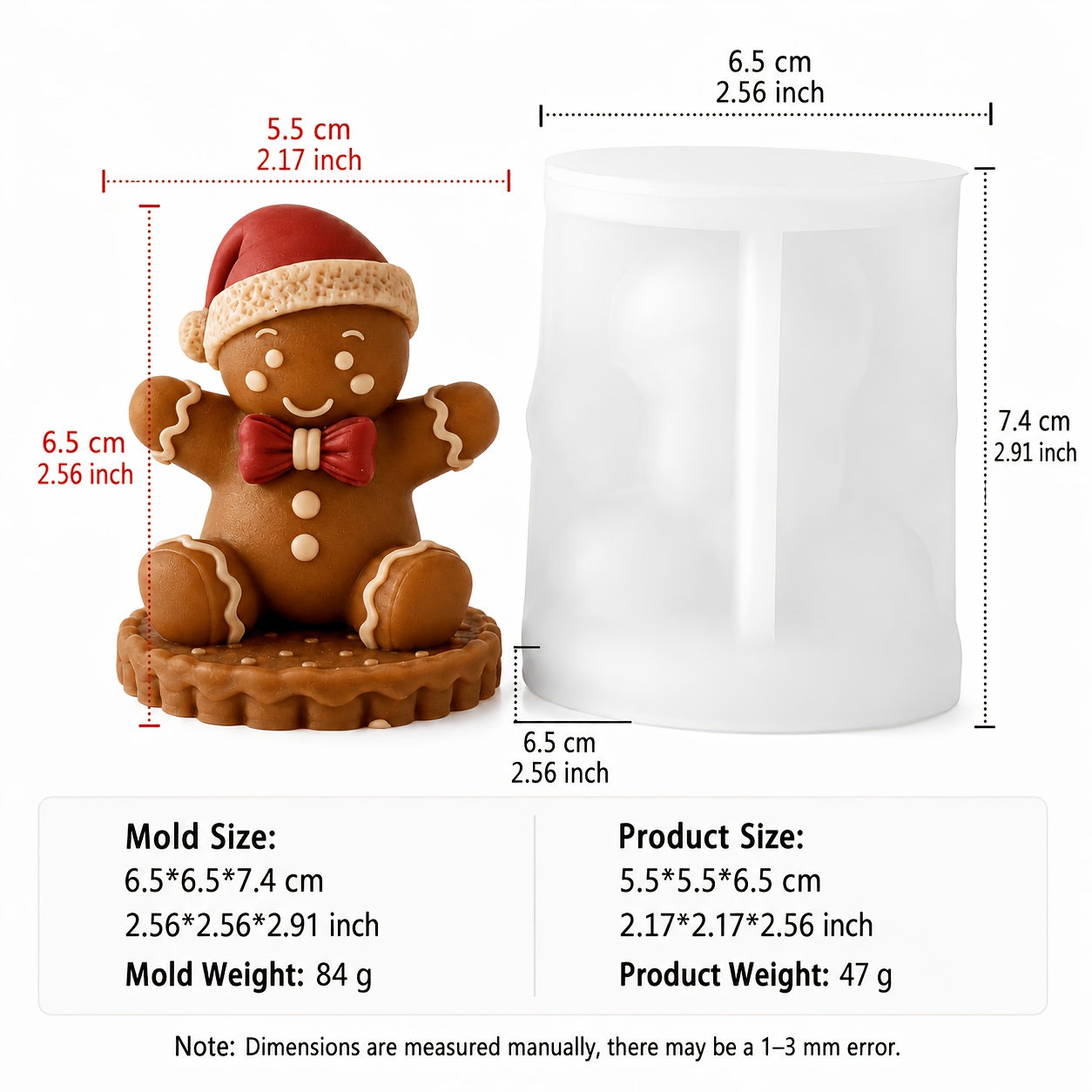 TEMU 3d Christmas Gingerbread For Man Mold With Santa Hat & Bow Tie - Silicone Diy Candle, Resin & Soap Making Molds Suitable For Aromatherapy