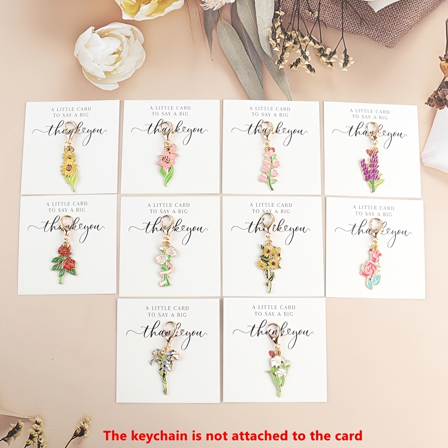 Image of 10pcs Boho Enamel Flower Keychain With Thank You Gift Card, Perfect For Birthdays, Weddings, Teacher Appreciation, Father's And Mother's Day Gifts, Friend Birthday Presents, Accessory, Car Key Pendant