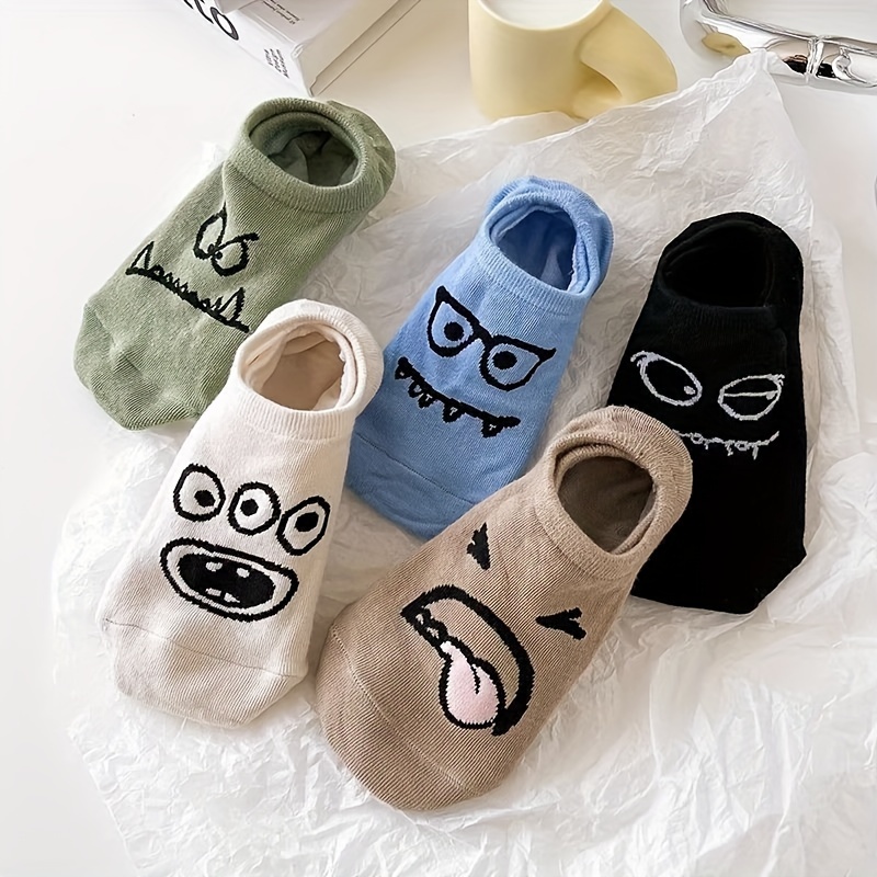 

5 Pairs Funny Expression Socks, Cute & Breathable No Show Socks, Women's Stockings & Hosiery