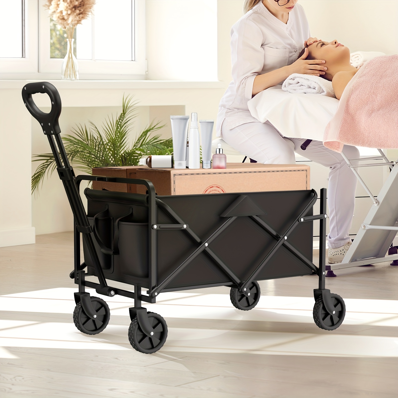 

Foldable Wagon, Cart With Wheels, 330 Lbs, Beach Wagon Cart Heavy Duty With Wheels Foldable, Utility Folding Grocery Wagon For Camping Sports Outdoor Activities, Multifunctional Wagon Cart