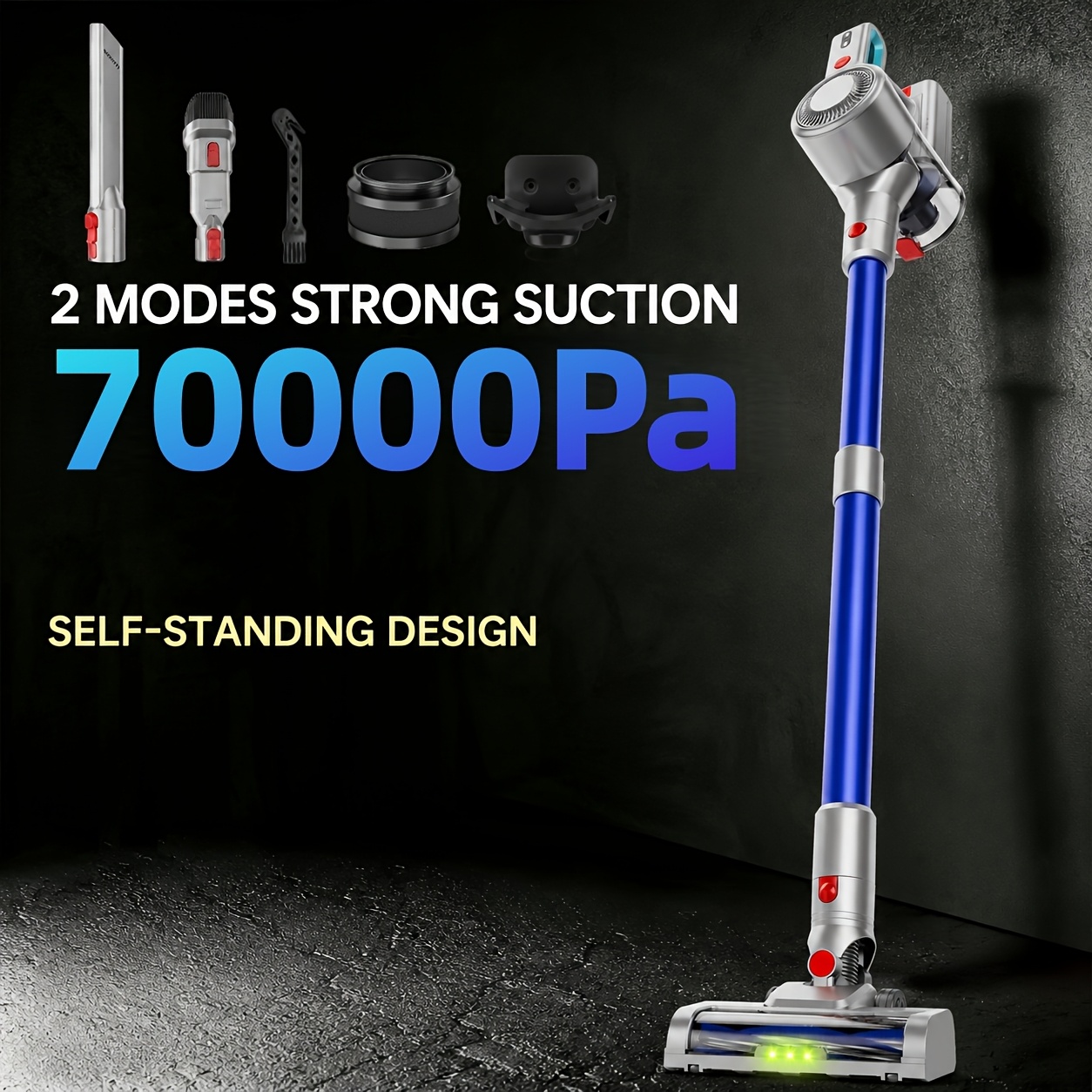 TEMU 2026 New 70kpa Cordless Vacuum, 45 Mins , Multi-speed, Hepa Filter, Anti- Brush, Motor, Lightweight -one, Designed For Pet Hair, Cleans Hard