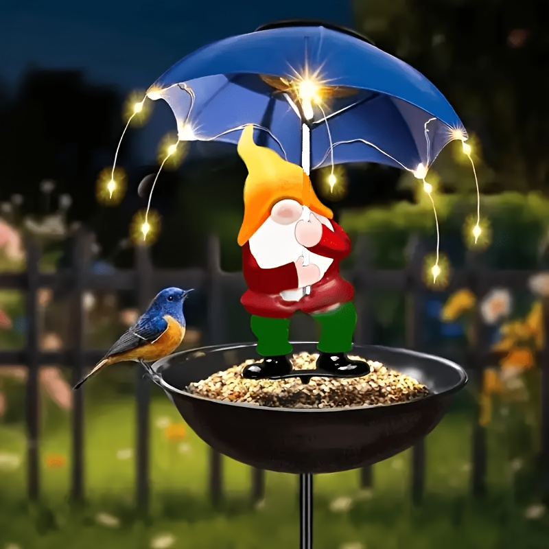 Image of 1pc Umbrella Bird Feeder Outdoor Statue Light, With Outdoor Solar String Lights, Solar Garden Decor, Suitable For Feeding And Decorating In Gardens, Yards, And Lawns, Gardening Gift, Birthday Gift