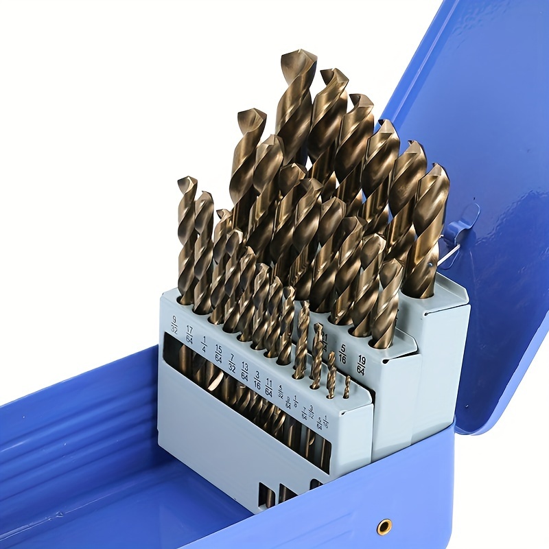 

Cobalt Drill Bit Set, M35 Steel Twist Drills For Hard Metal, Stainless Steel, Cast - Includes Metal Case, 13/21/29pcs Assorted Sizes (1/16"-1/4", 1/16"-3/8", 1/16"-1/2"), Drill Bits For Steel