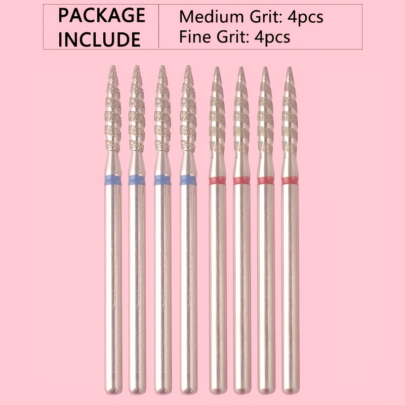 8pcs/set Flame Drill Bit Set, Manicure Pedicure Tool For Cleaning, Smoothing, And Fine Detail Work - 3/32" Shank, Standard And Fine Grit, Disinfectable