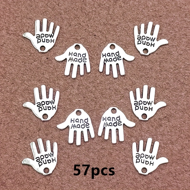 TEMU 57pcs 'hand Made' Small Palm Charm Pendants, Bohemian Style Jewelry Accessories, Handmade Making Supplies For Bracelets, Necklaces, Earrings,