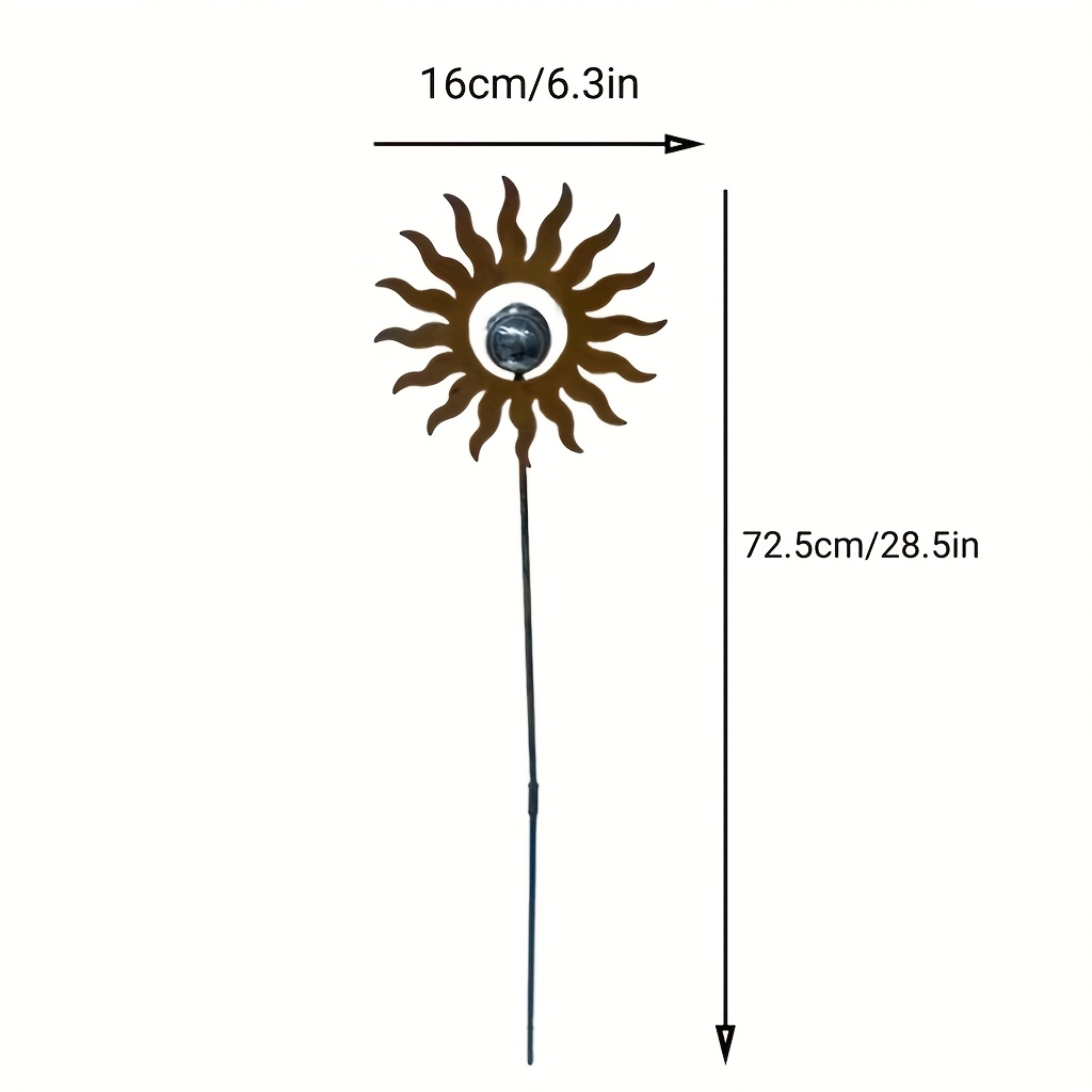 Image of A Rusty Sun-shaped Stainless Steel Ground Insert - From Metal To Create Outline With A Sense Of Age, Featuring A Shiny Round Ball , Infusing The Lawn With A Vibrant And Of Sunlight