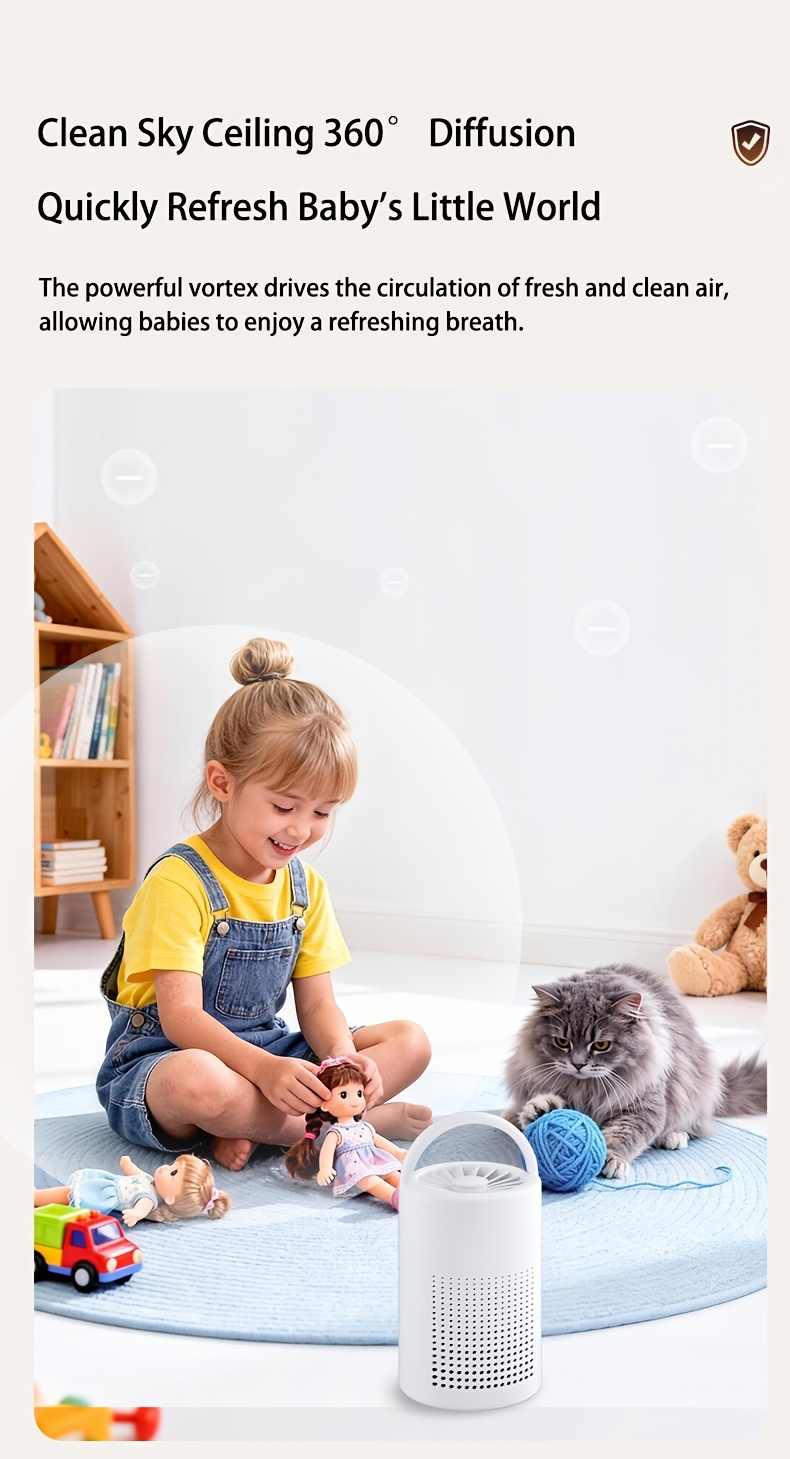Air Purifier with HEPA Filter, Removes Smoke, Pollen, and Pet Hair, Eliminates Odors, Low Energy Consumption, Suitable for Bedrooms and Offices