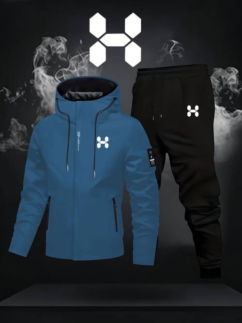 hooded autumn winter new mens office casual versatile outdoor sports set jacket trousers