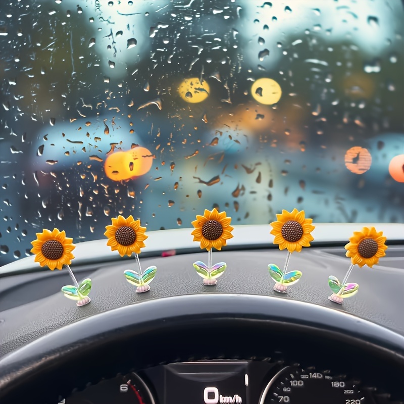 

A Five-piece Combo Set, Cute Sunflower Car Accessories, Car Center Console Mirror Decoration, Bicycle Accessories