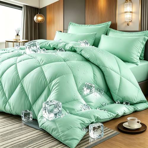 item picture 2 3pcs cooling comforter solid color rhombus grid queen king size bedding soft comfortable fluffy microfiber filling lightweight breathable fabric for use comforter pillowcases luxury quality