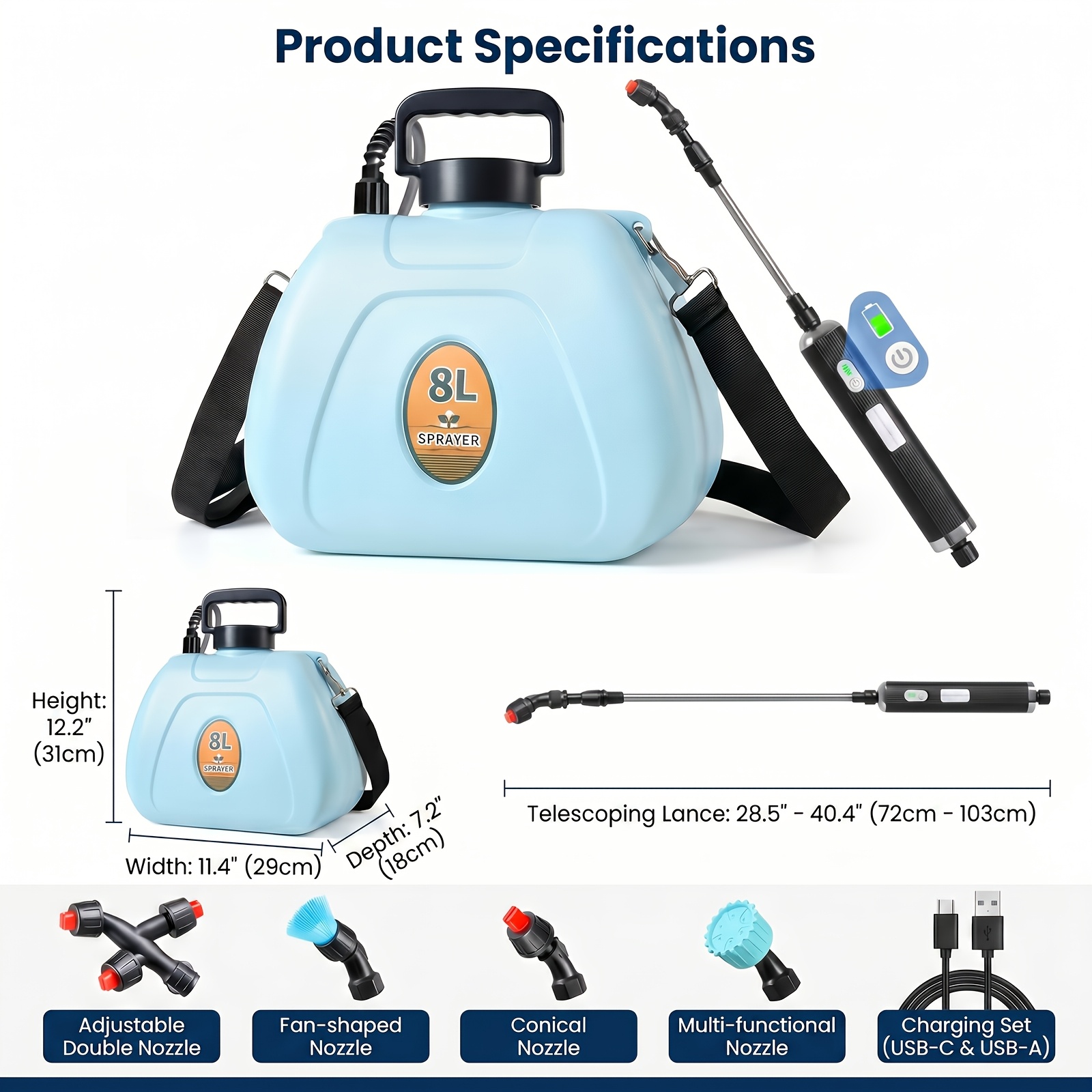 TEMU Extra Large 8l Electric Sprayer, 2 Gallon Battery Powered Garden Weed Sprayer, 2026 New Upgrade 3 Adjustable Flow Speed, Real-time Battery