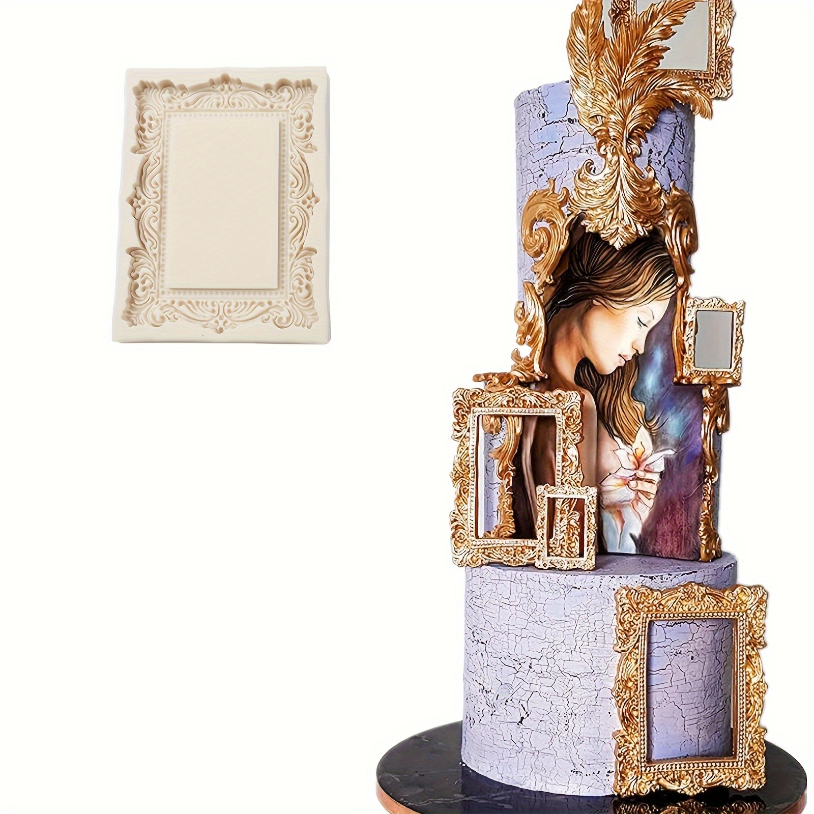 4 Types Silicone Frame Mold - Fondant Cake Chocolate Decorating Mould For Baking (8x8 Cm)