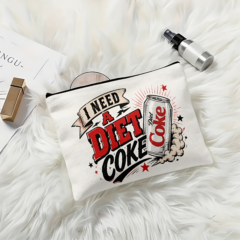 TEMU 1pc 1pcs Diet Coke Themed Makeup Bag Suitable For Travel, Vintage Comic Zipper Pouch With Diet Coke Print, Lightweight Suitable For School,