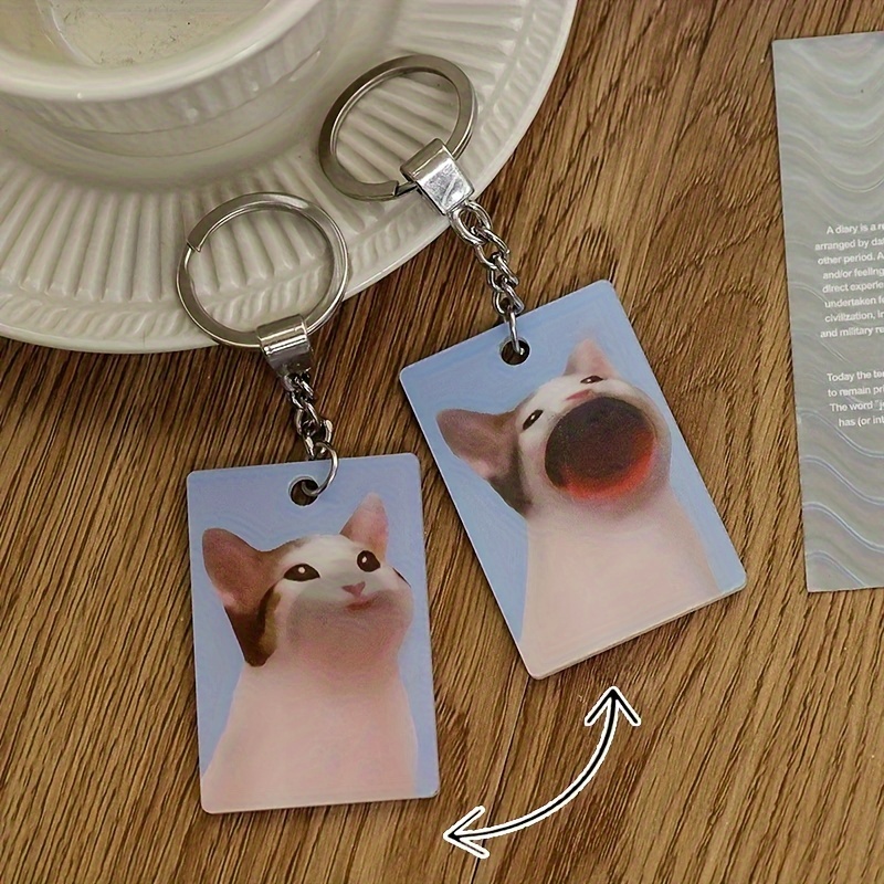 

Acrylic Keychain, Dynamic Shake Mouth Cat Cute Cartoon Animal Keyring, Holographic Bag Pendant, Fun Fashion Accessory