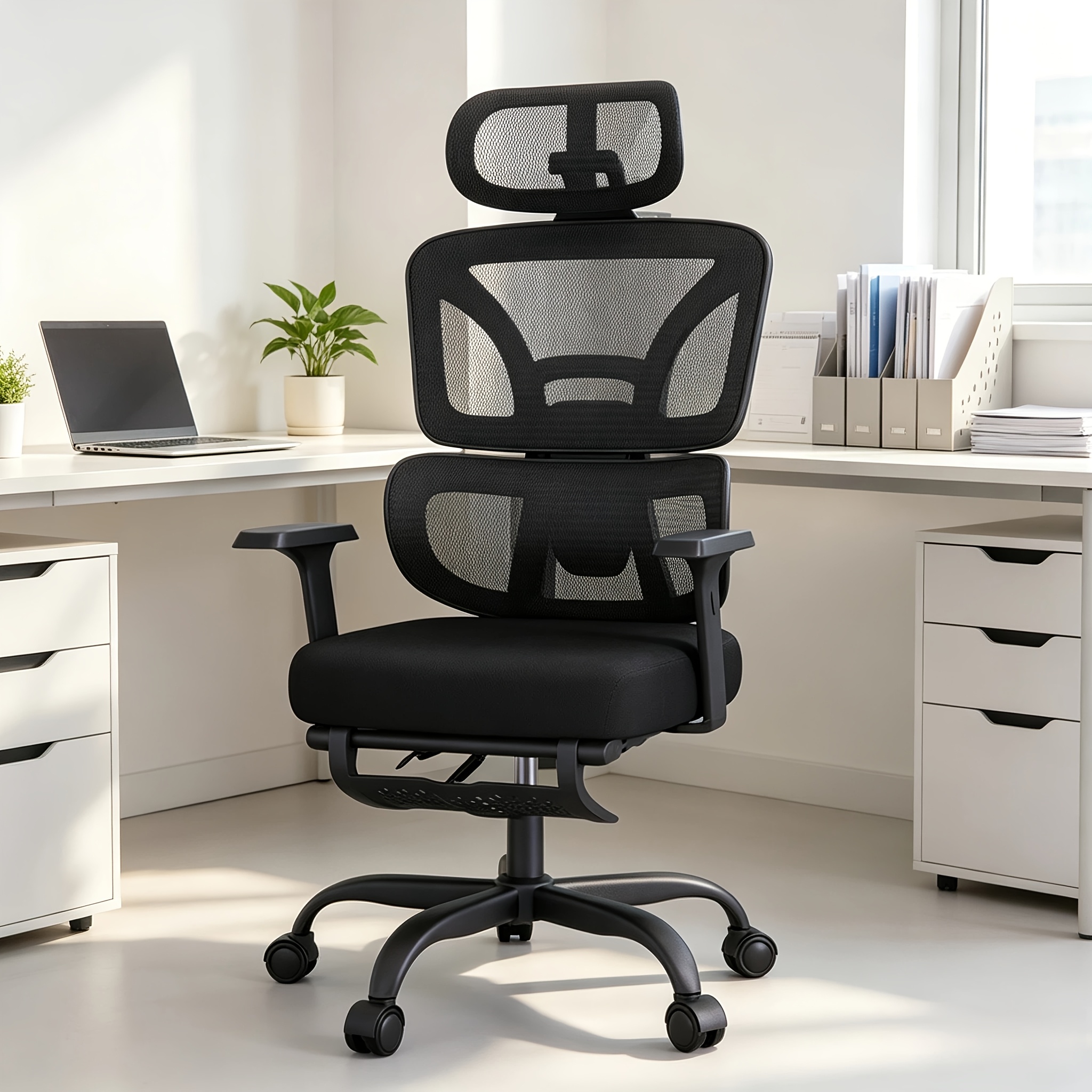 Ergonomic High-back Mesh Computer Gaming Chair, Reclining Office Chair With Adjustable Lumbar Support And Headrest, 360 Degree Swivel, 350 Lbs Weight Capacity, For Work Study Gaming, Black And Gray