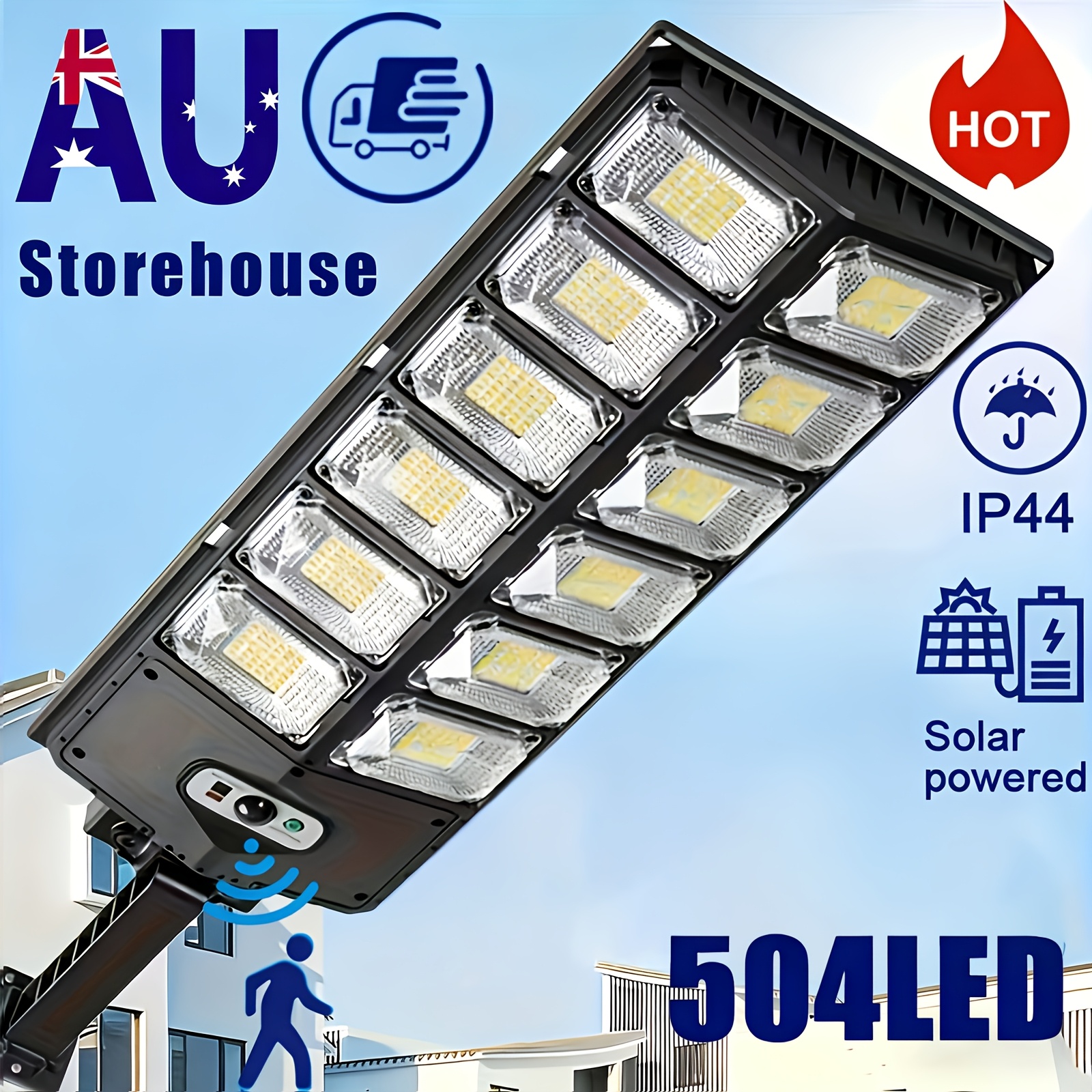 TEMU 504 Led Solar Powered Outdoor Street Light & Flood Light, 7200k Cool White, 5000mah Rechargeable Battery, Dusk-to-dawn , Wide-angle Pir Motion